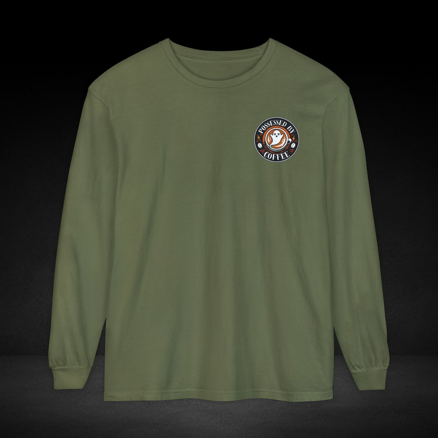 Possessed By Coffee Long Sleeve Tee – Ghost & Skull Coffee Art