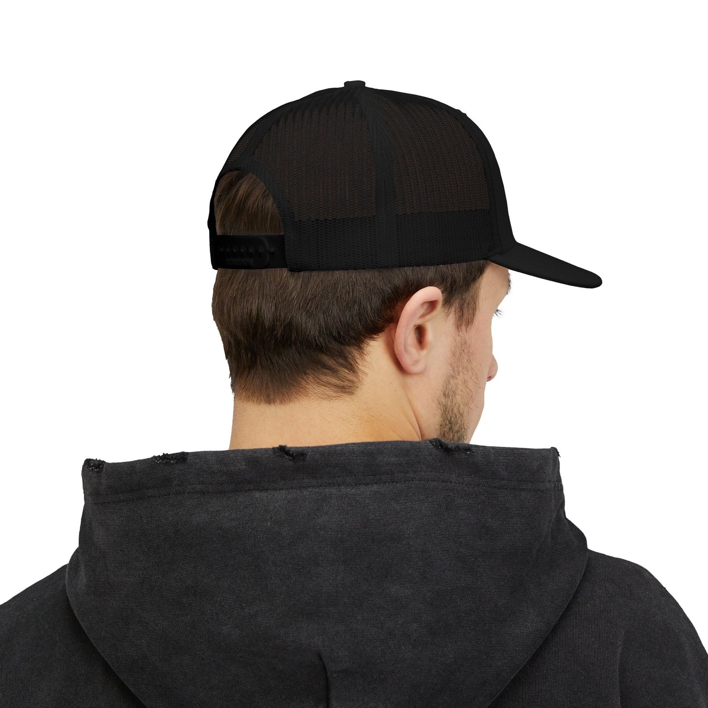 Possessed by Coffee Trucker Hat — White on Black