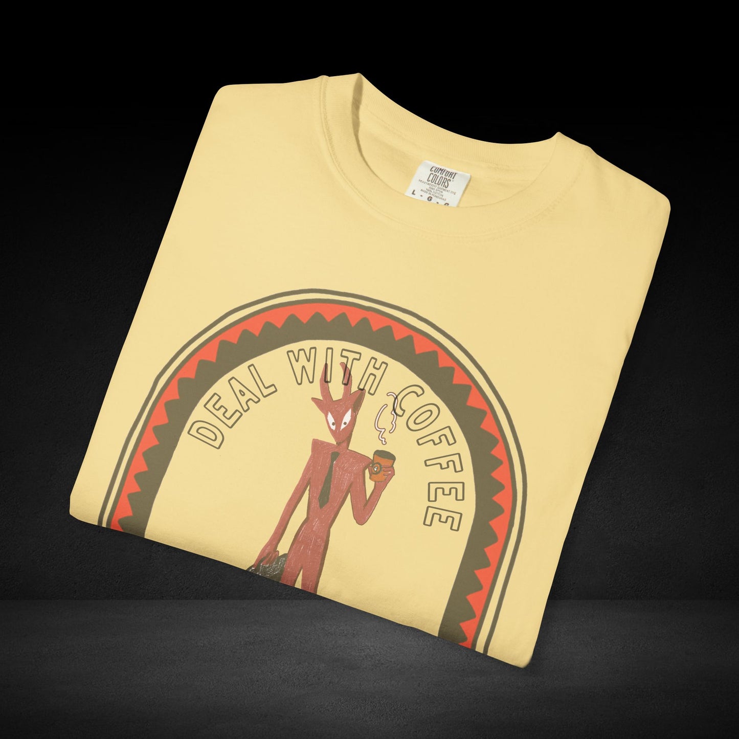 Devil’s Coffee Break Tee – Business Devil with Briefcase and Coffee Cup Graphic Shirt