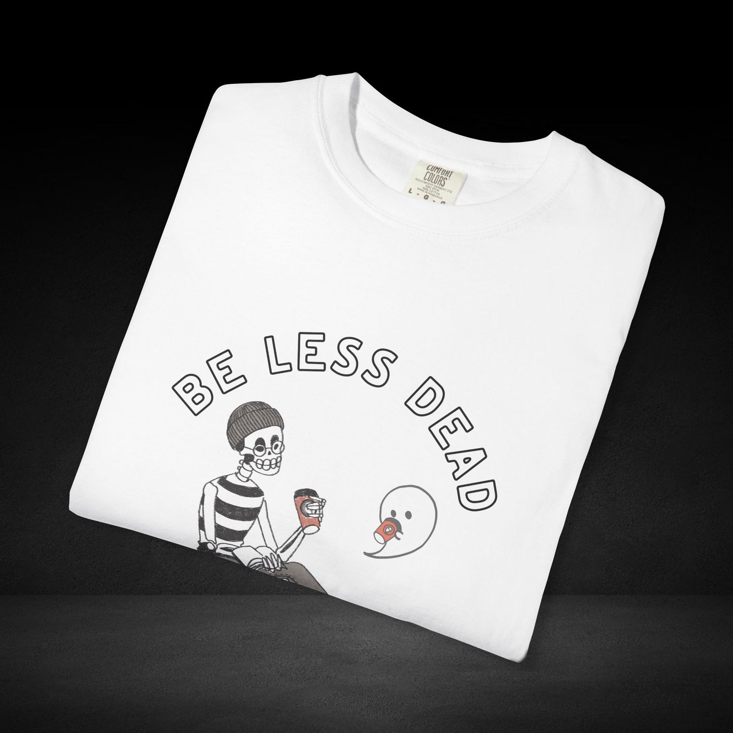 Be Less Dead Coffee Tee – Skeleton and Ghost Sharing a Brew Graphic T-Shirt