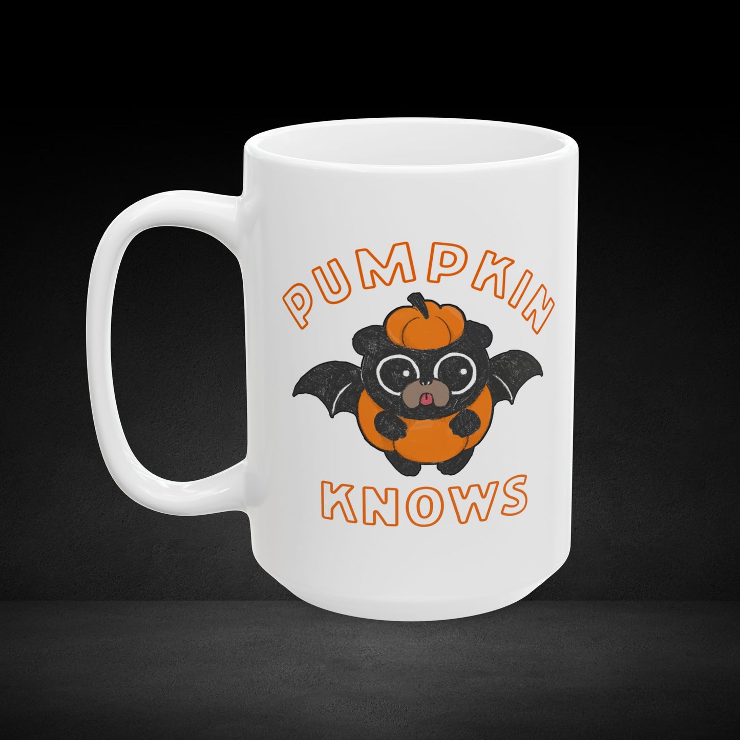 Pumpkin Knows – Bat Pup Halloween Coffee Mug