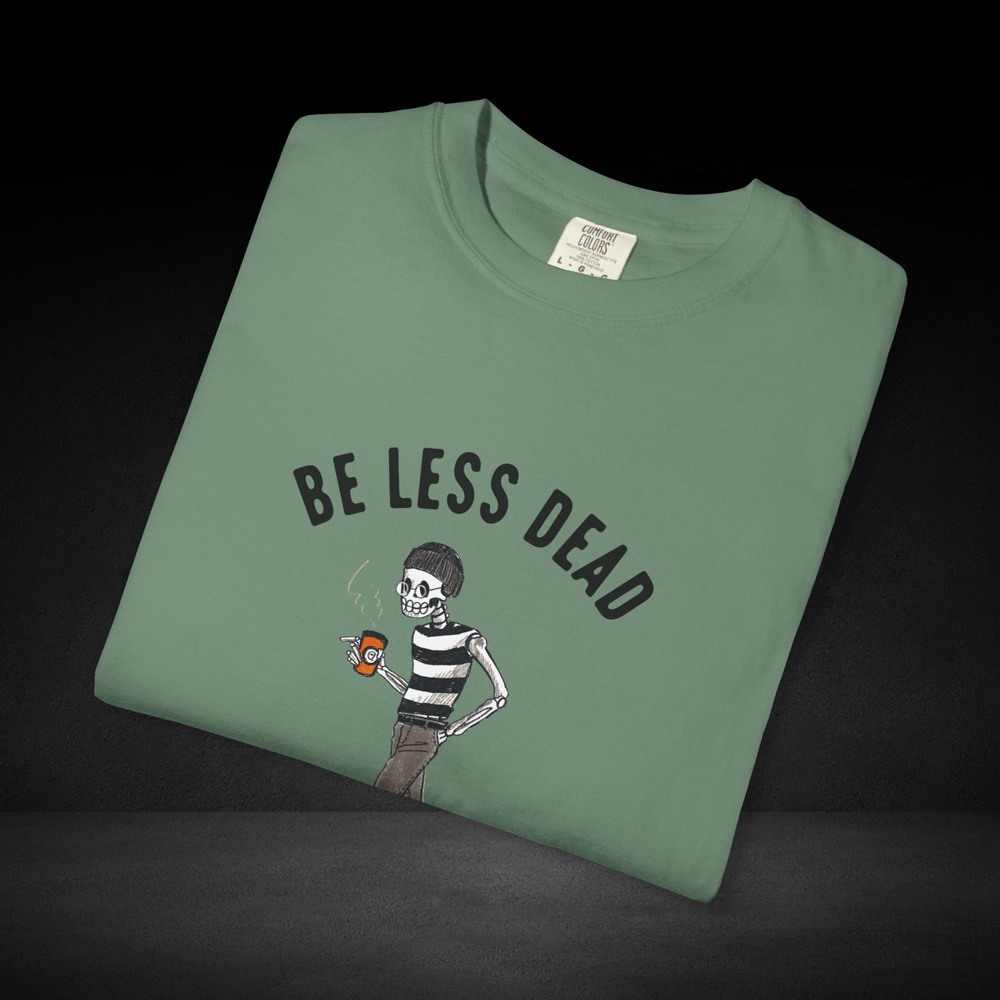 Skeleton Stroll Coffee Tee – Cool Walking Skeleton with Coffee Cup Graphic T-Shirt