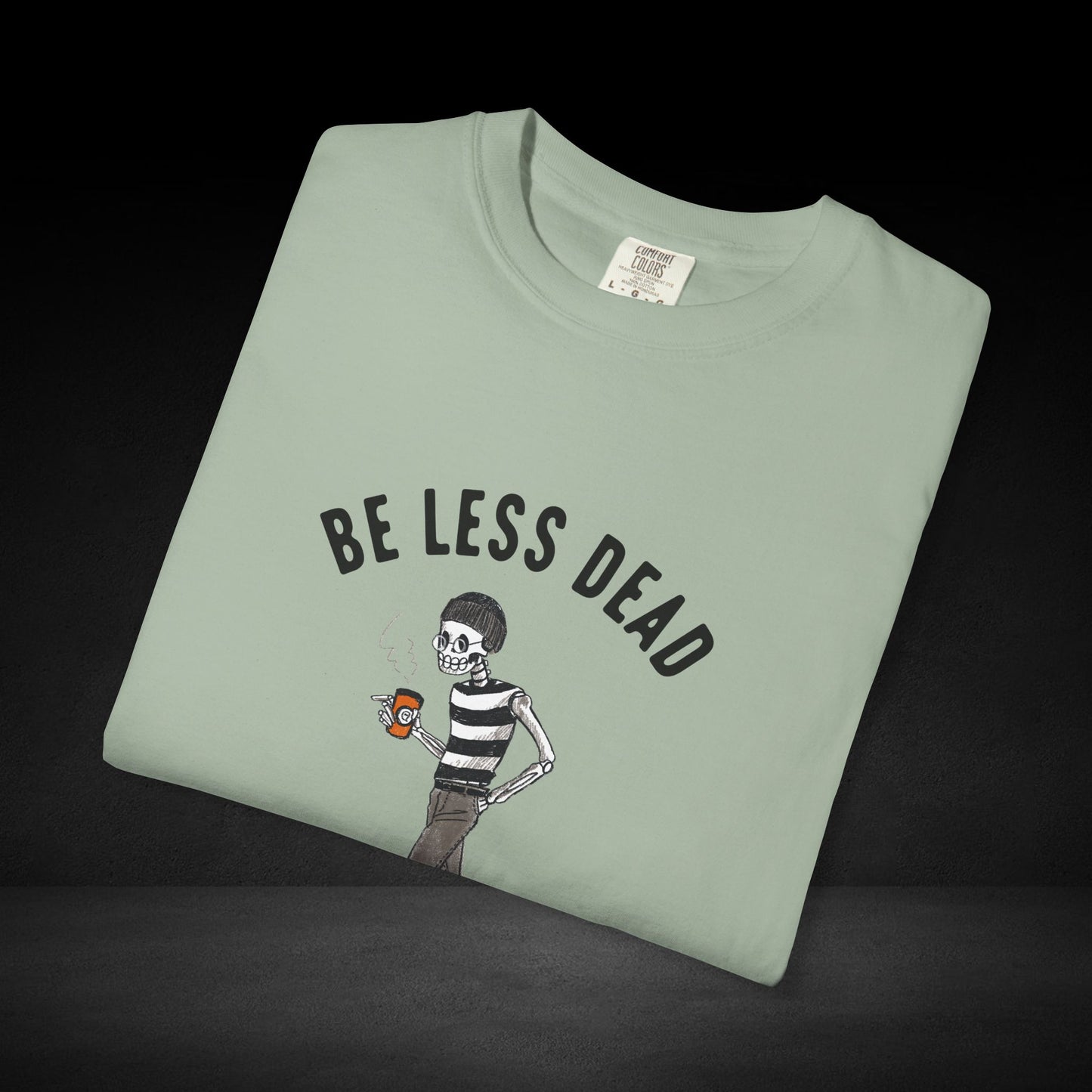 Skeleton Stroll Coffee Tee – Cool Walking Skeleton with Coffee Cup Graphic T-Shirt