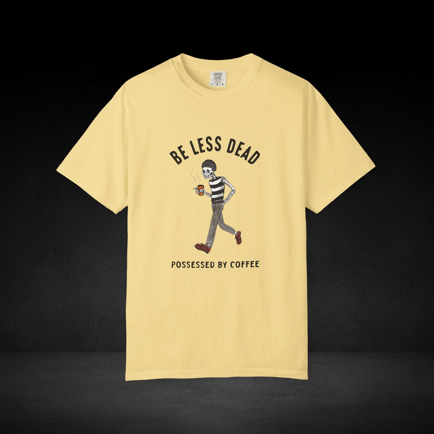 Skeleton Stroll Coffee Tee – Cool Walking Skeleton with Coffee Cup Graphic T-Shirt