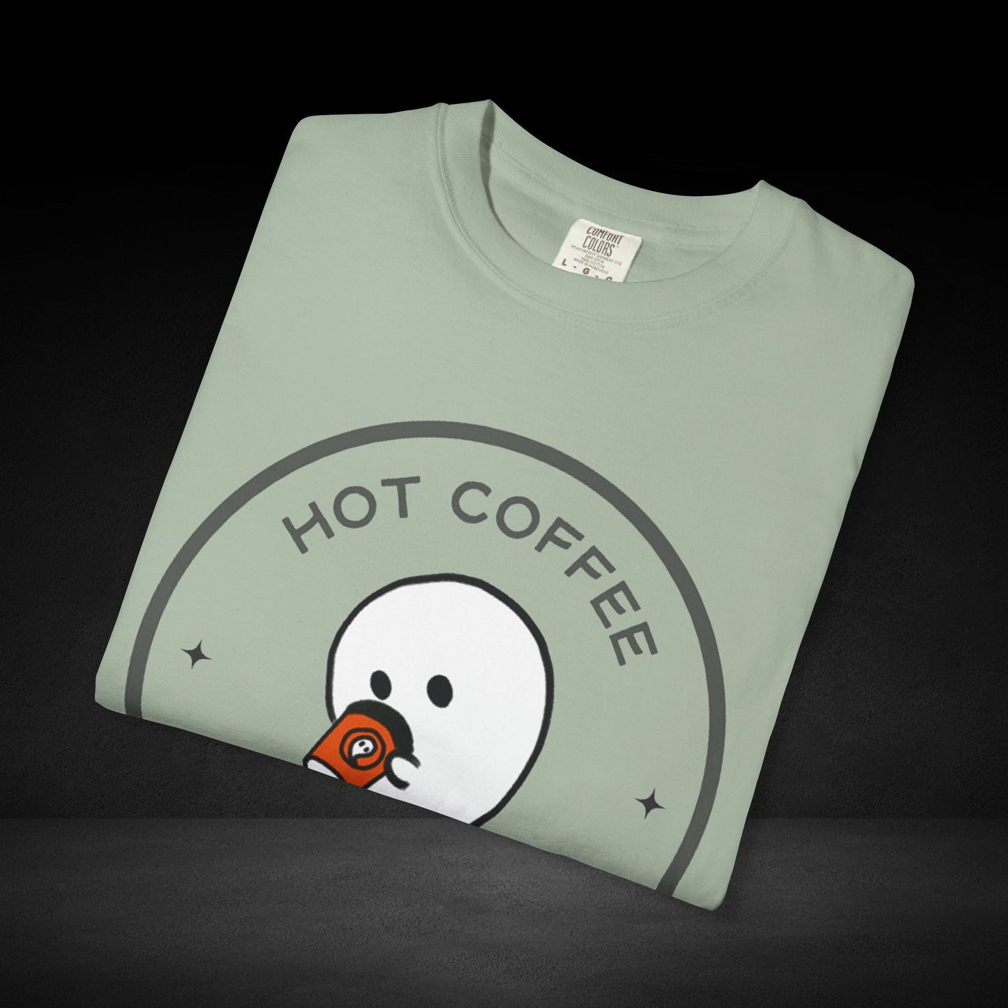 Hot Coffee Ghost Tee – “The Spirit Knows Best” Coffee Lover Graphic Shirt