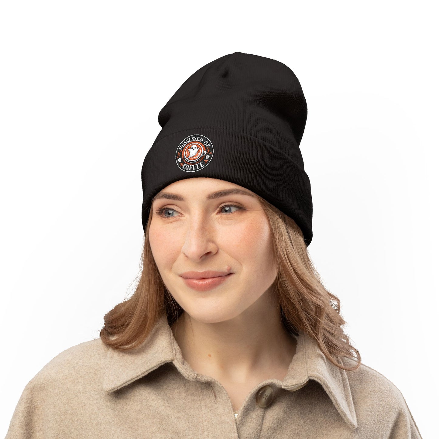 Embroidered Possessed By Coffee Knit Beanie