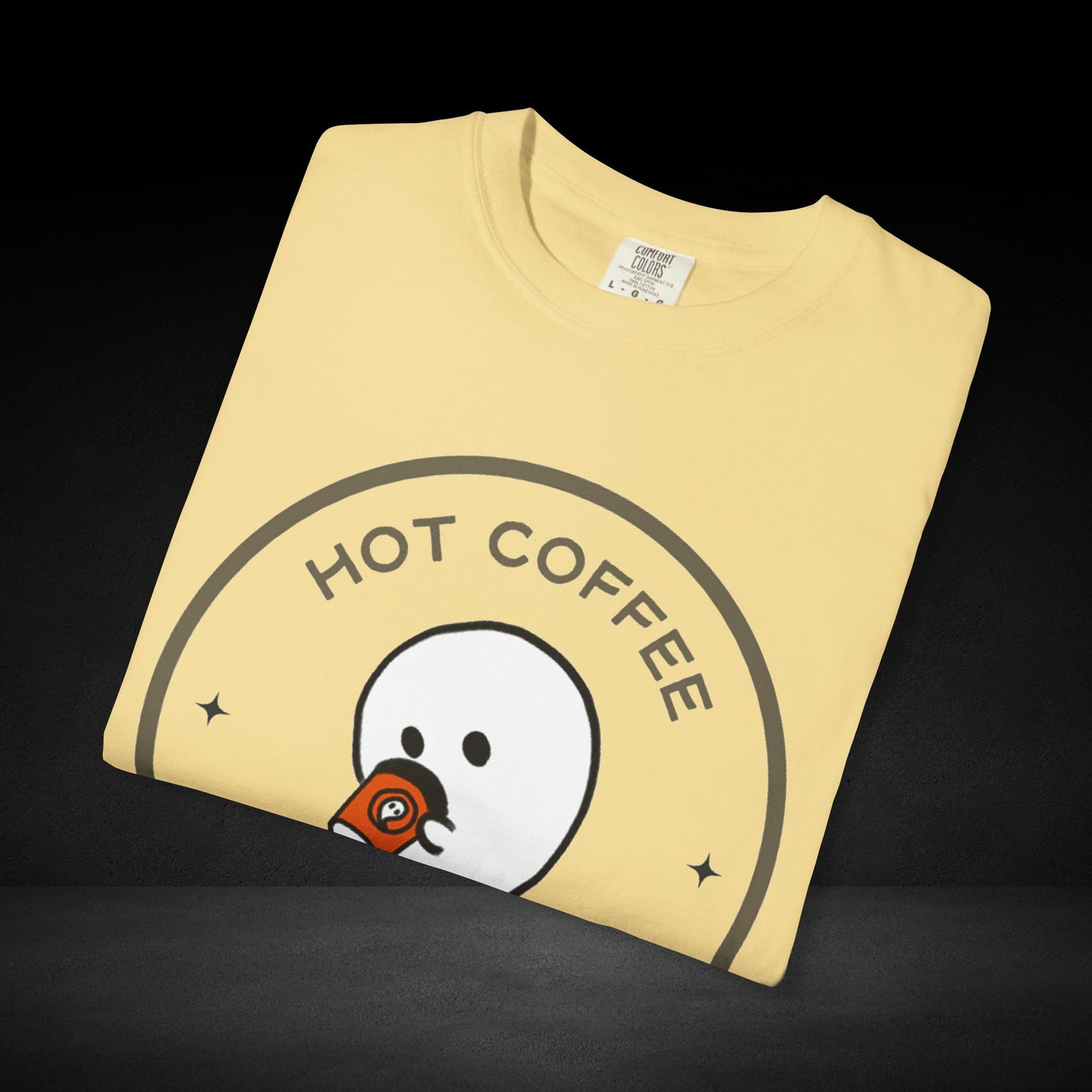 Hot Coffee Ghost Tee – “The Spirit Knows Best” Coffee Lover Graphic Shirt