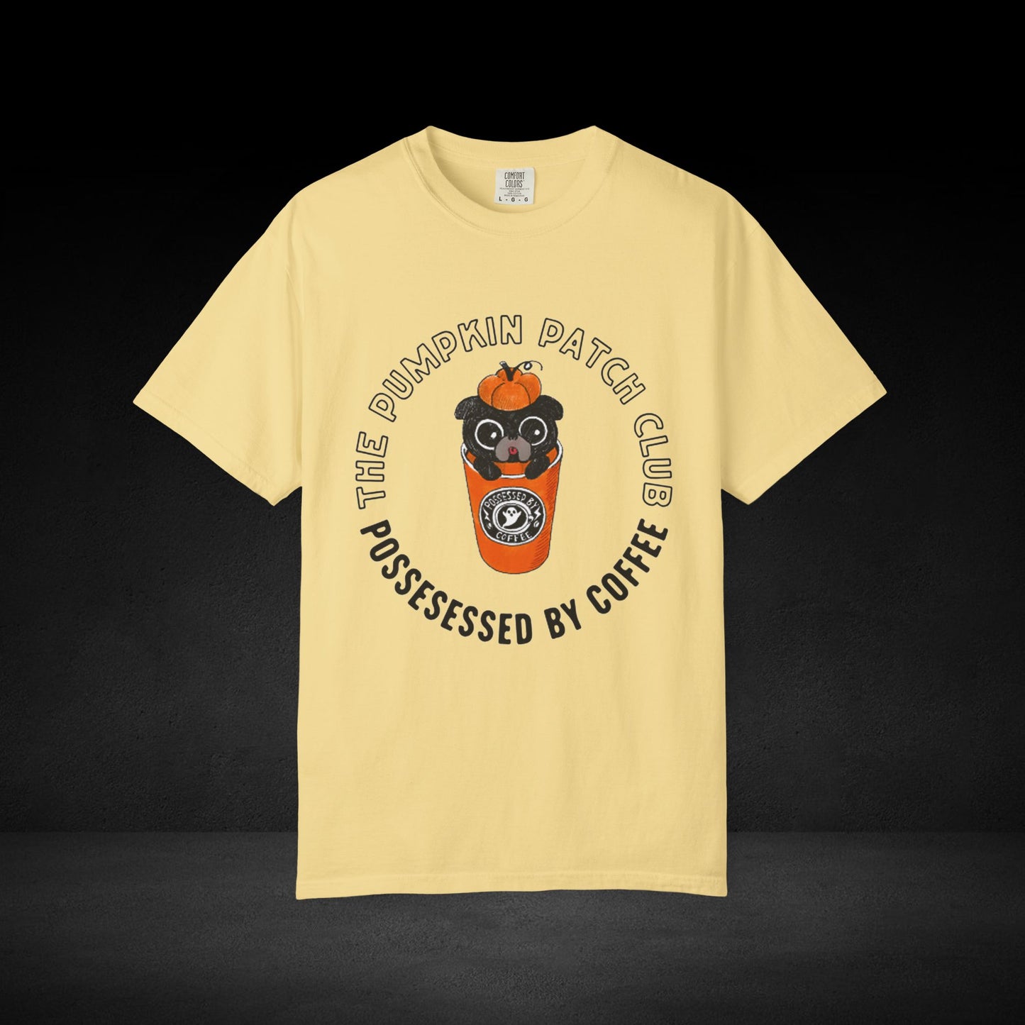 Pumpkin Patch Club Coffee Tee – Pug in Pumpkin Cup Fall Coffee Graphic Shirt