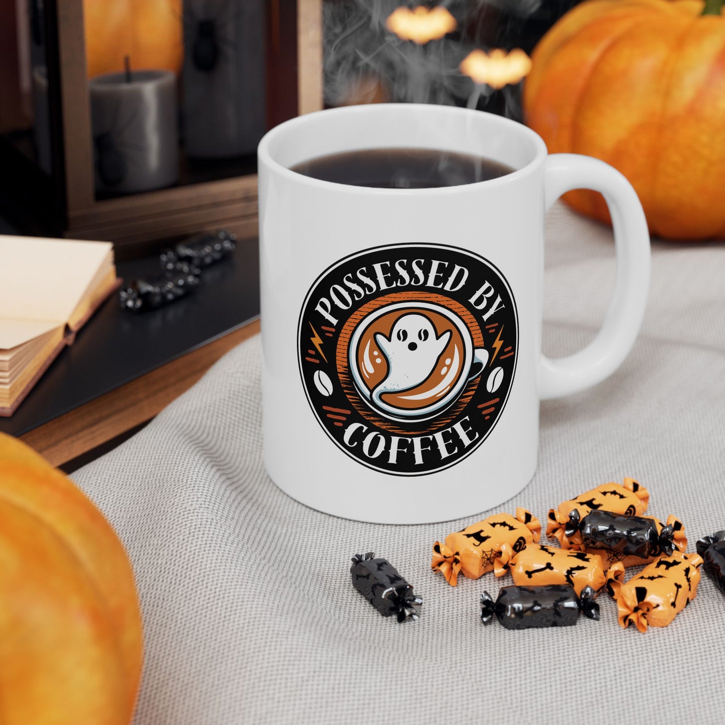 Possessed by Coffee Mug — White Ceramic 11oz & 15oz