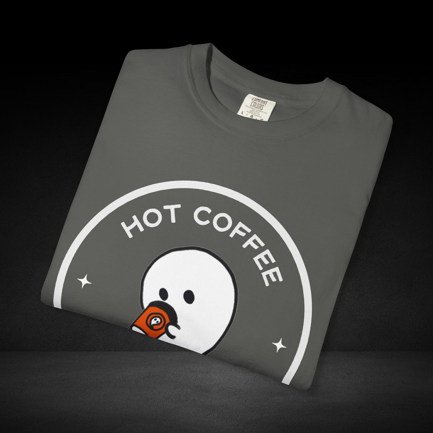 Hot Coffee Ghost Tee – “The Spirit Knows Best” Coffee Lover Graphic Shirt