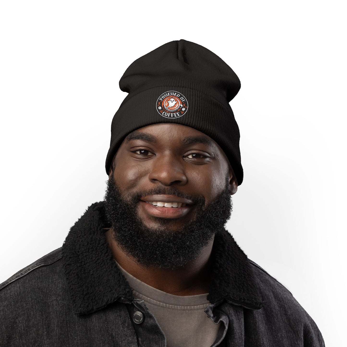 Embroidered Possessed By Coffee Knit Beanie
