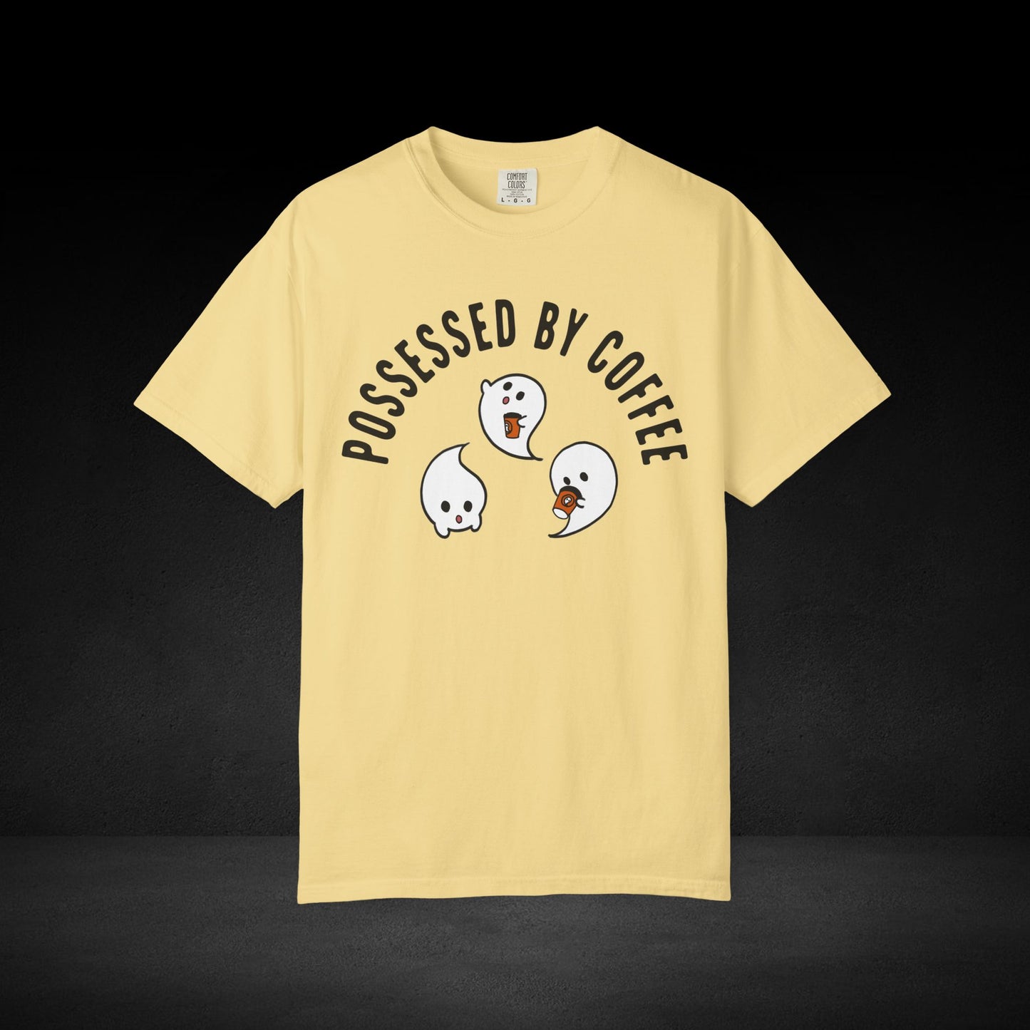 Possessed by Coffee Ghost Trio Tee – Cute Ghosts Sipping Coffee Graphic Shirt