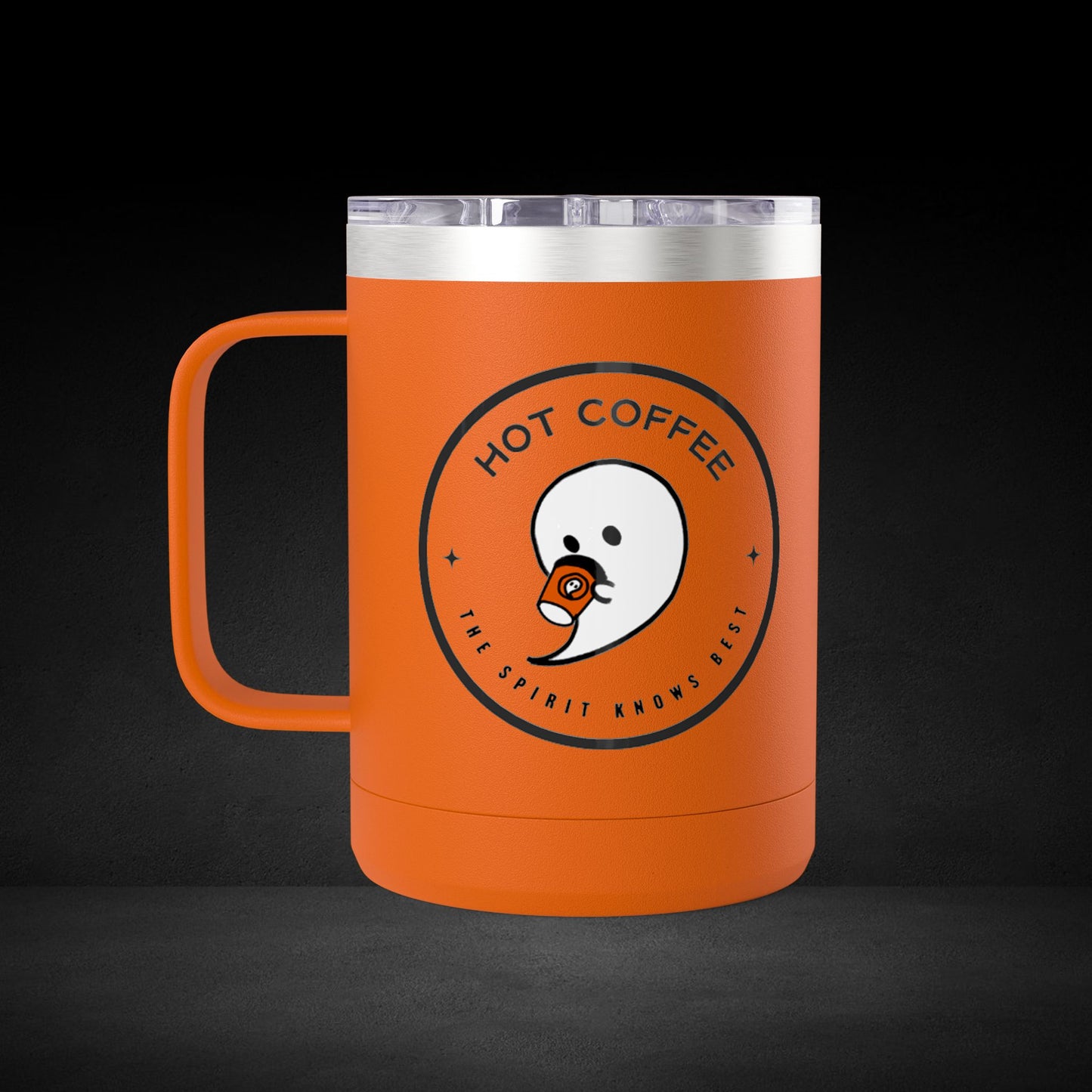 Hot Coffee The Spirit Knows Best Ghost Travel Mug - Minimalist Badge Design Coffee Cup