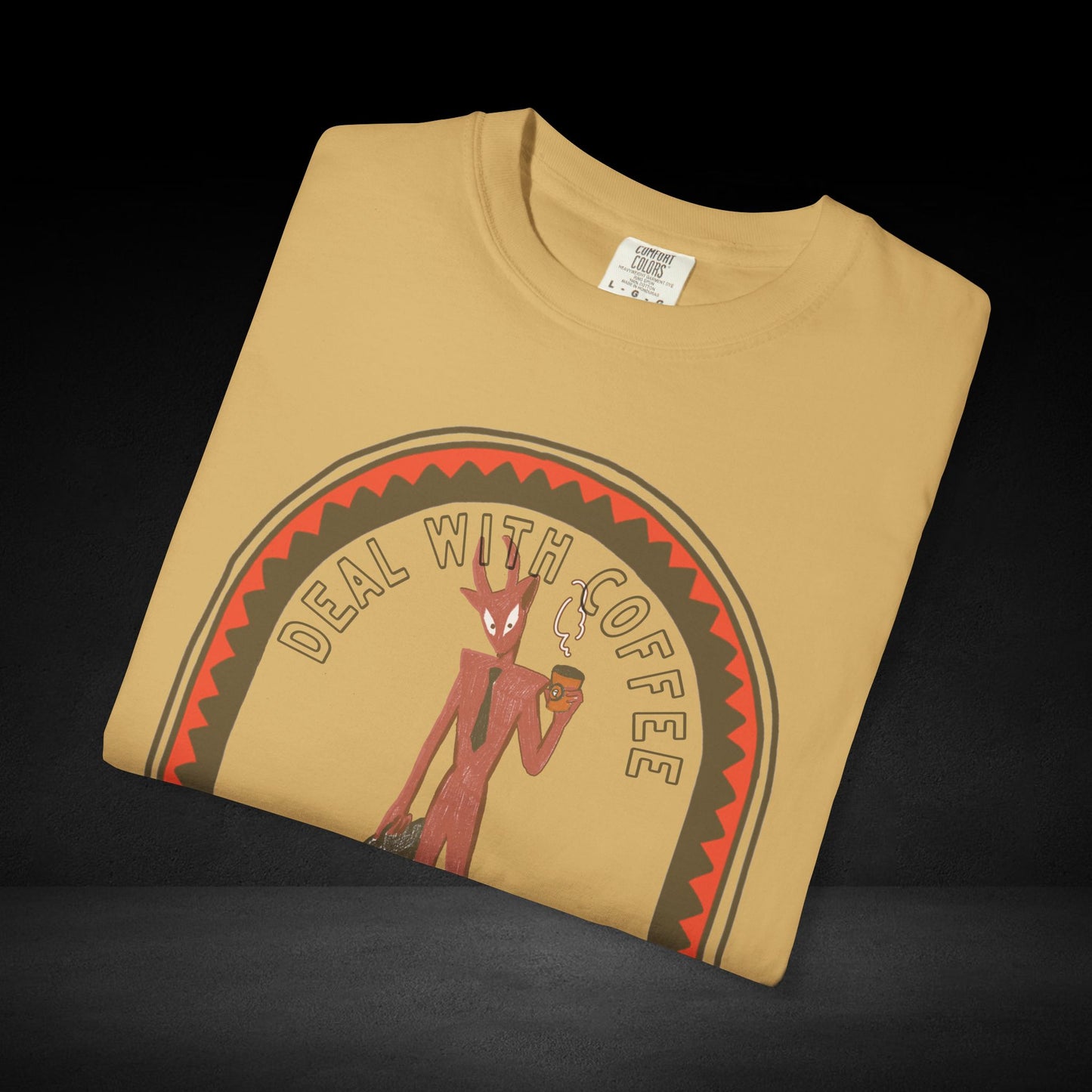 Devil’s Coffee Break Tee – Business Devil with Briefcase and Coffee Cup Graphic Shirt