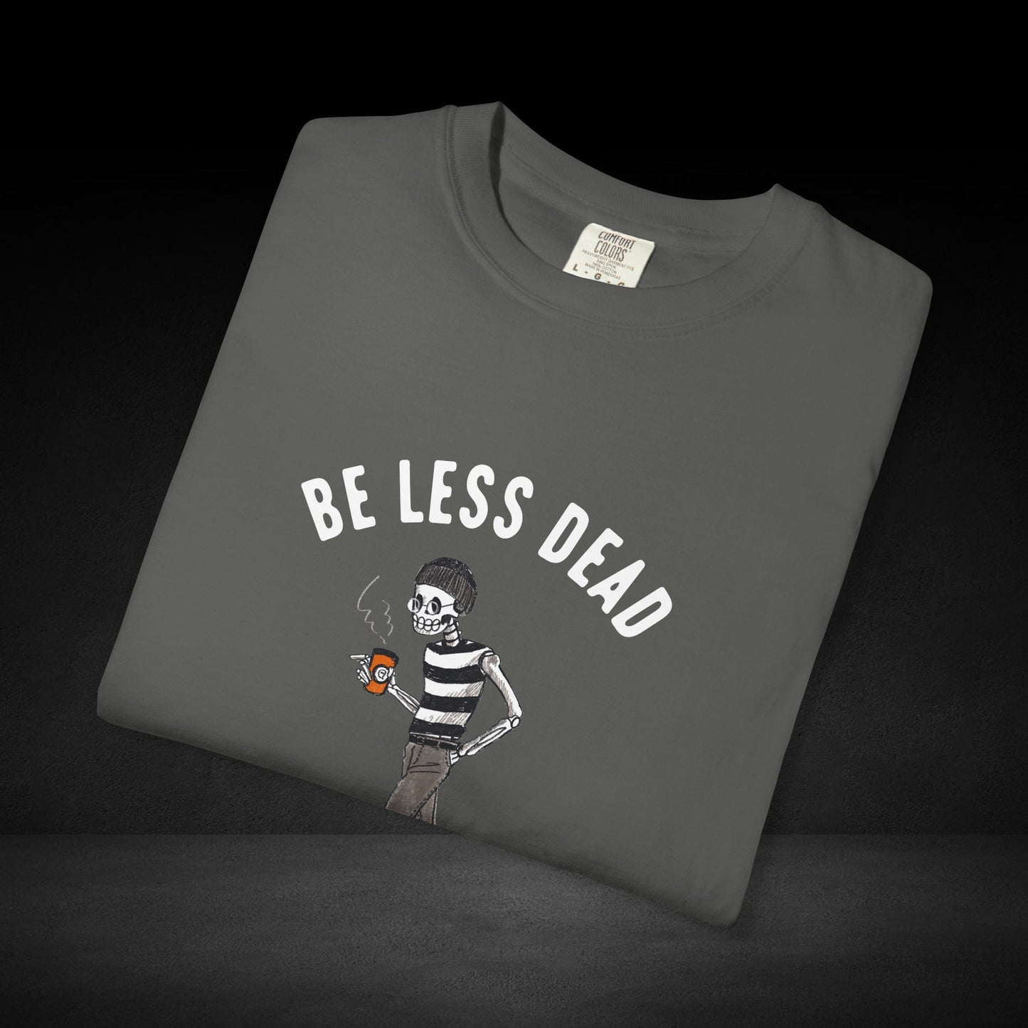 Skeleton Stroll Coffee Tee – Cool Walking Skeleton with Coffee Cup Graphic T-Shirt