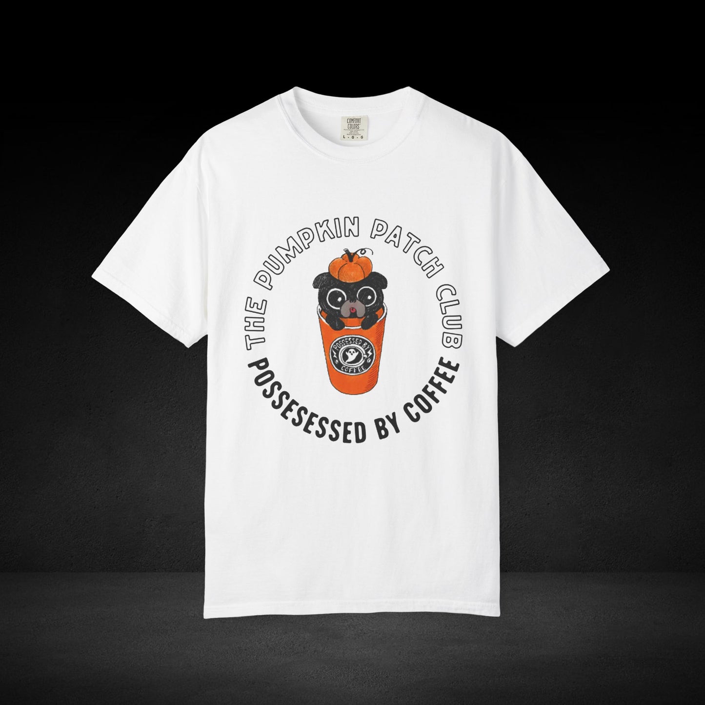 Pumpkin Patch Club Coffee Tee – Pug in Pumpkin Cup Fall Coffee Graphic Shirt