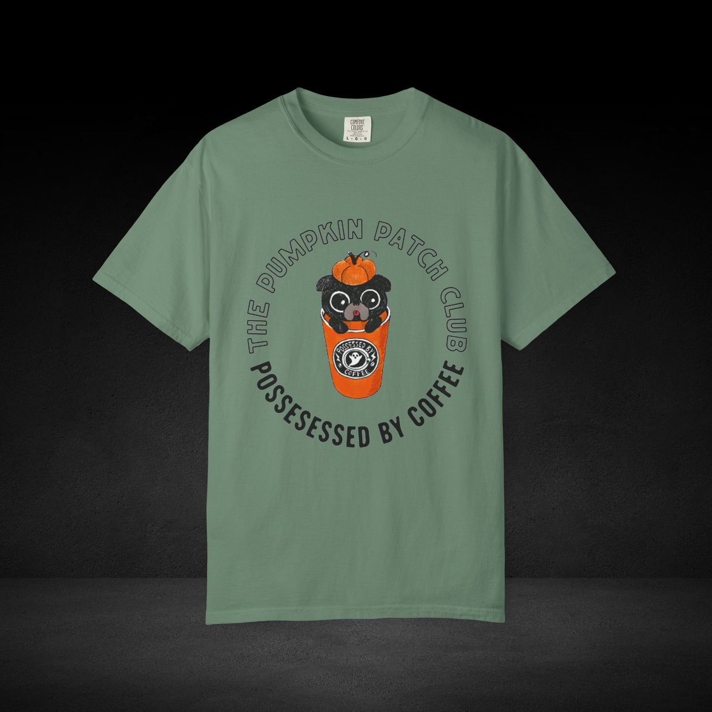 Pumpkin Patch Club Coffee Tee – Pug in Pumpkin Cup Fall Coffee Graphic Shirt