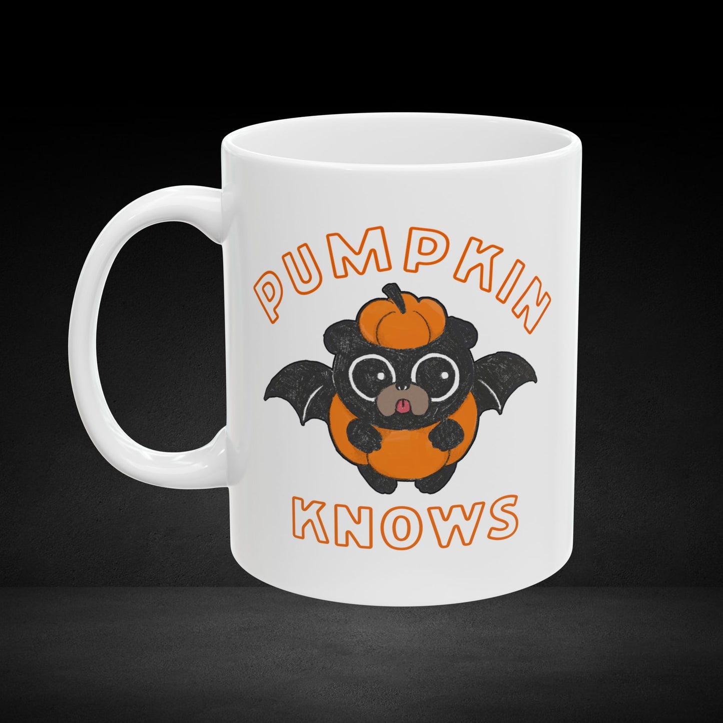 Pumpkin Knows – Bat Pup Halloween Coffee Mug
