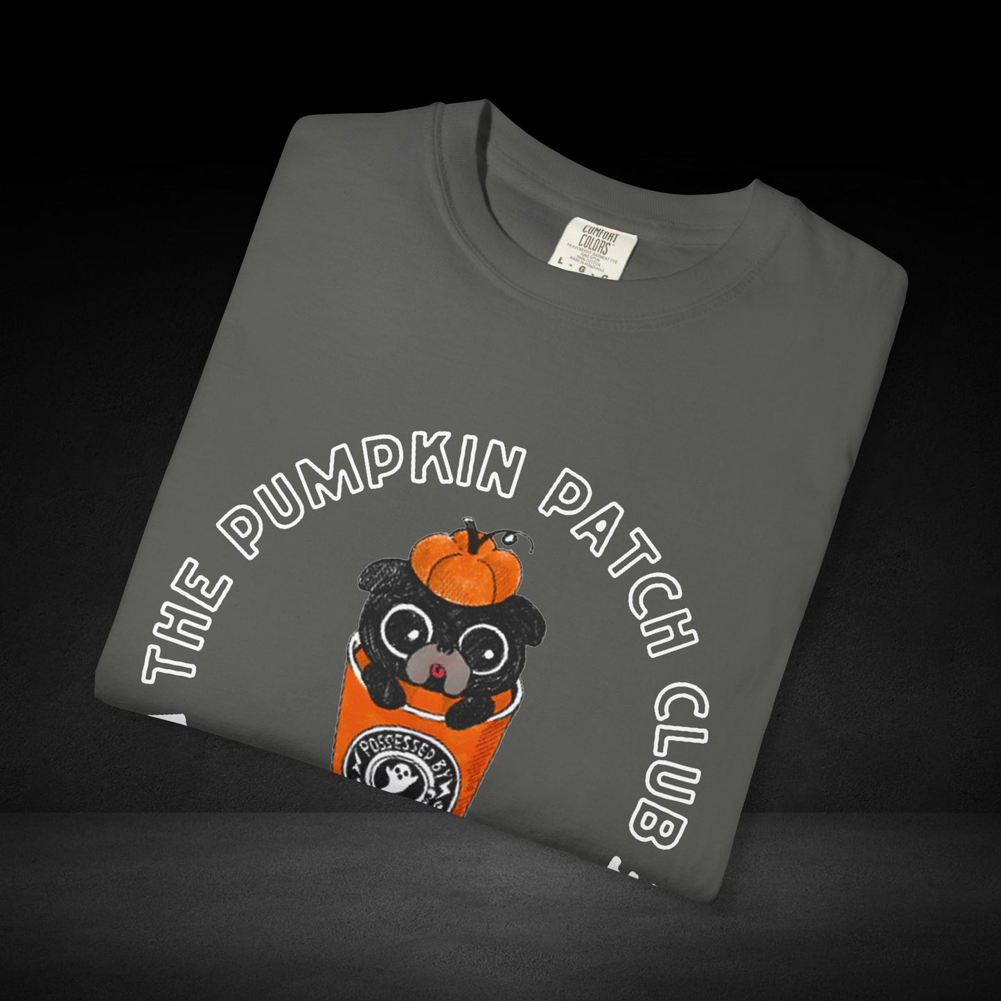 Pumpkin Patch Club Coffee Tee – Pug in Pumpkin Cup Fall Coffee Graphic Shirt