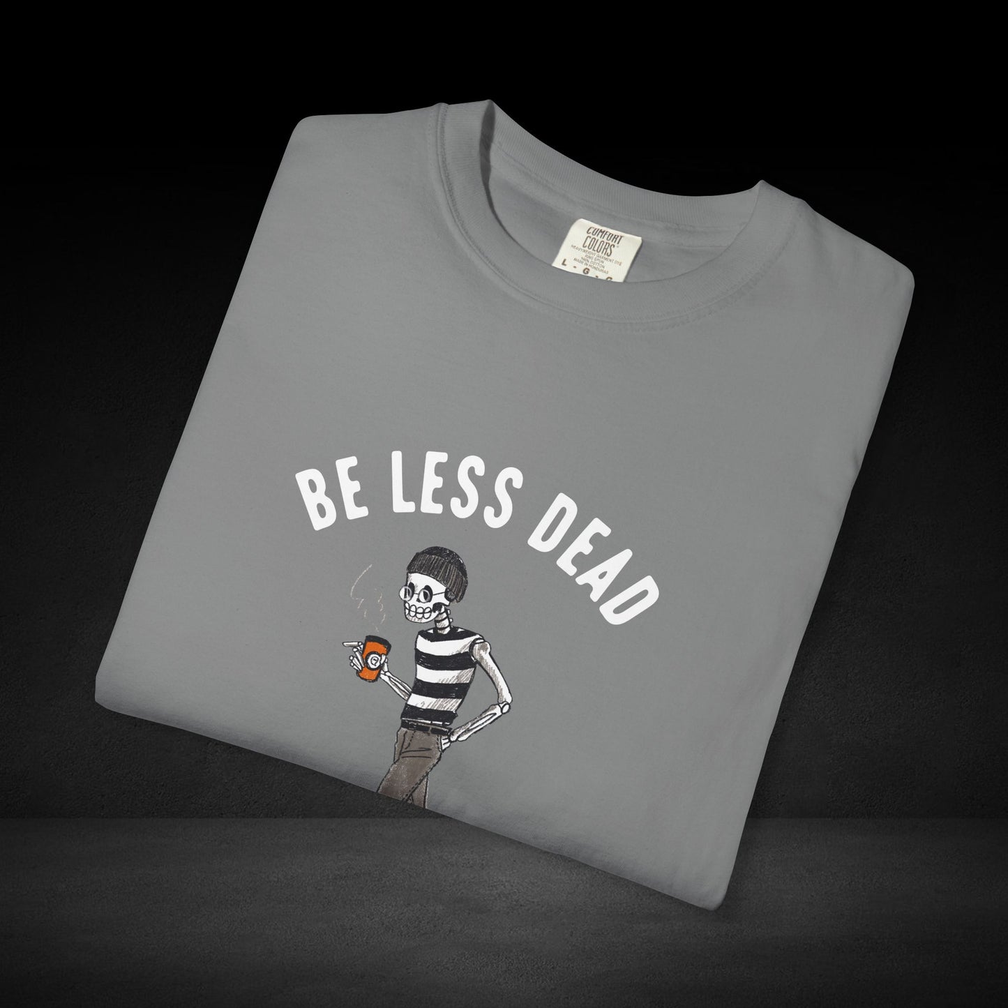 Skeleton Stroll Coffee Tee – Cool Walking Skeleton with Coffee Cup Graphic T-Shirt