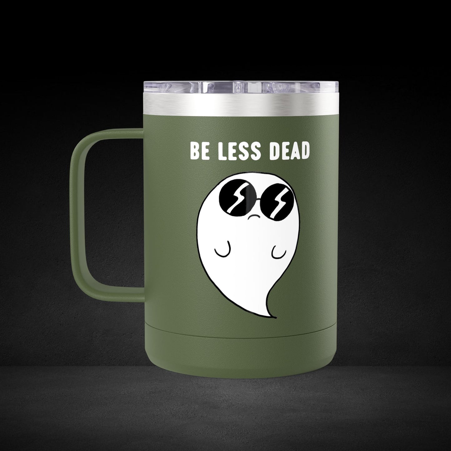 Be Less Dead Ghost Coffee Mug – Cool Ghost Design with Coffee Eyes - Possessed by Coffee Travel Mug