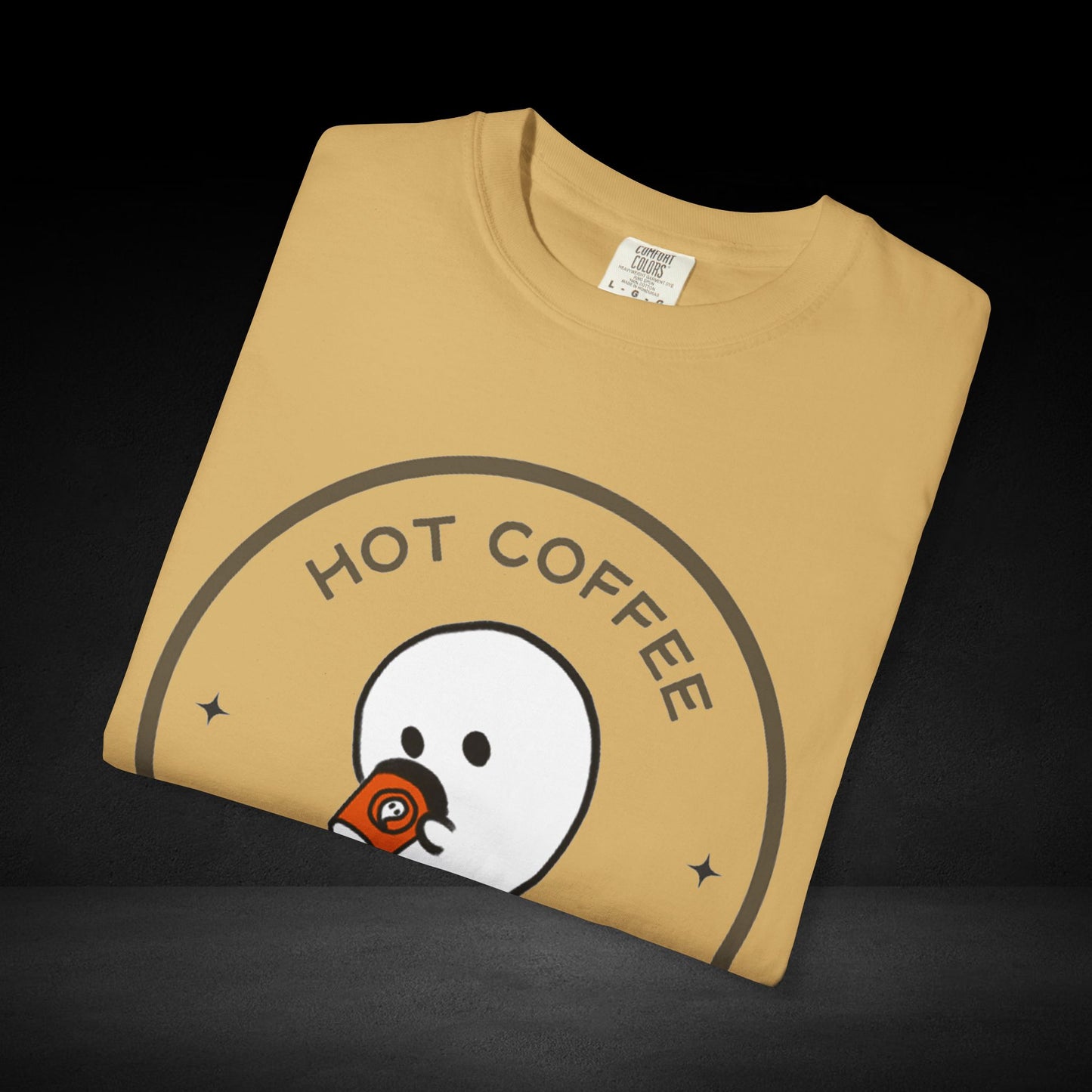 Hot Coffee Ghost Tee – “The Spirit Knows Best” Coffee Lover Graphic Shirt