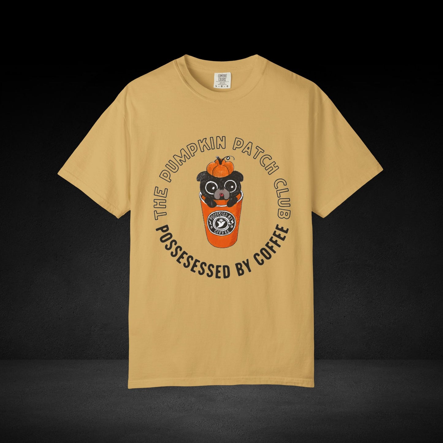Pumpkin Patch Club Coffee Tee – Pug in Pumpkin Cup Fall Coffee Graphic Shirt