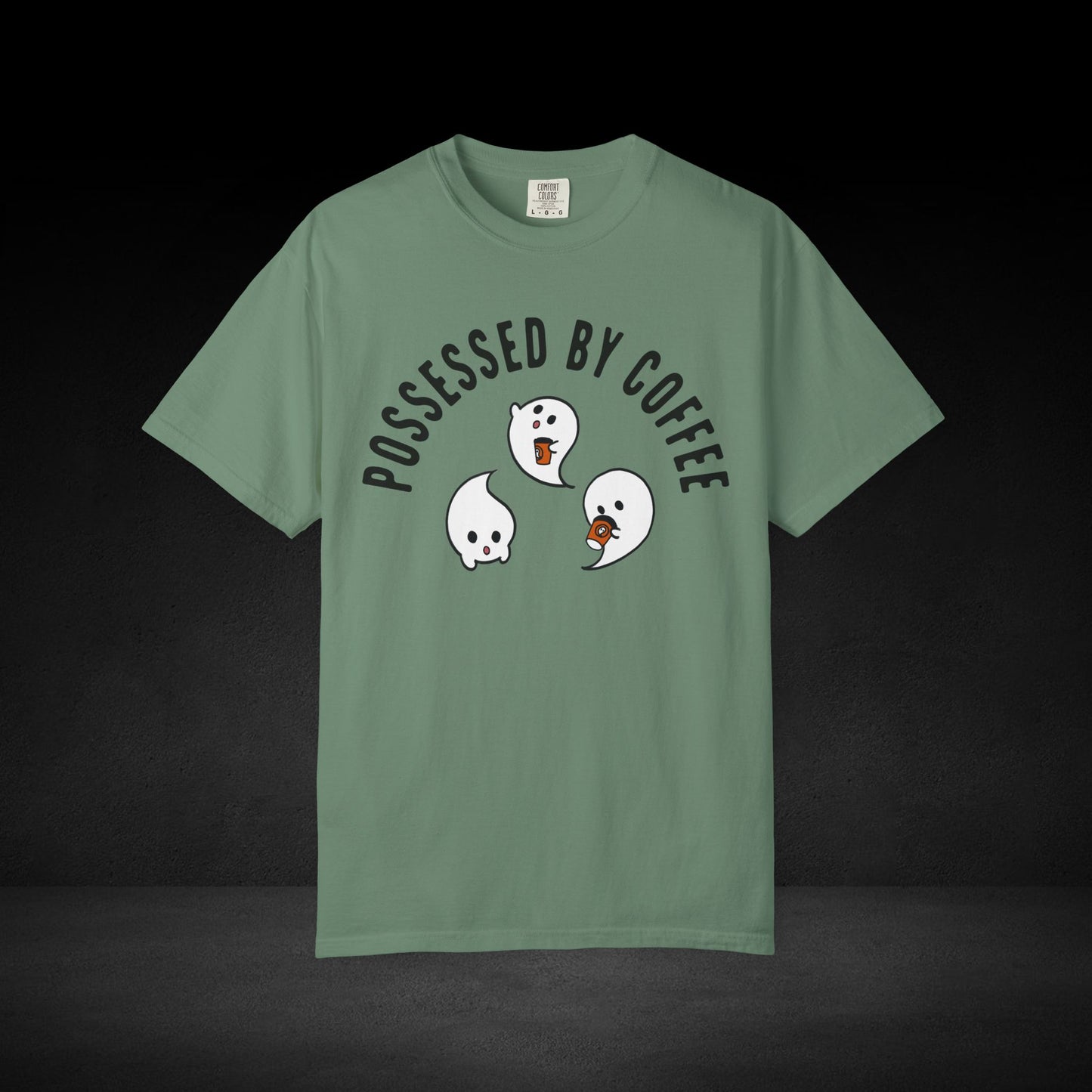 Possessed by Coffee Ghost Trio Tee – Cute Ghosts Sipping Coffee Graphic Shirt