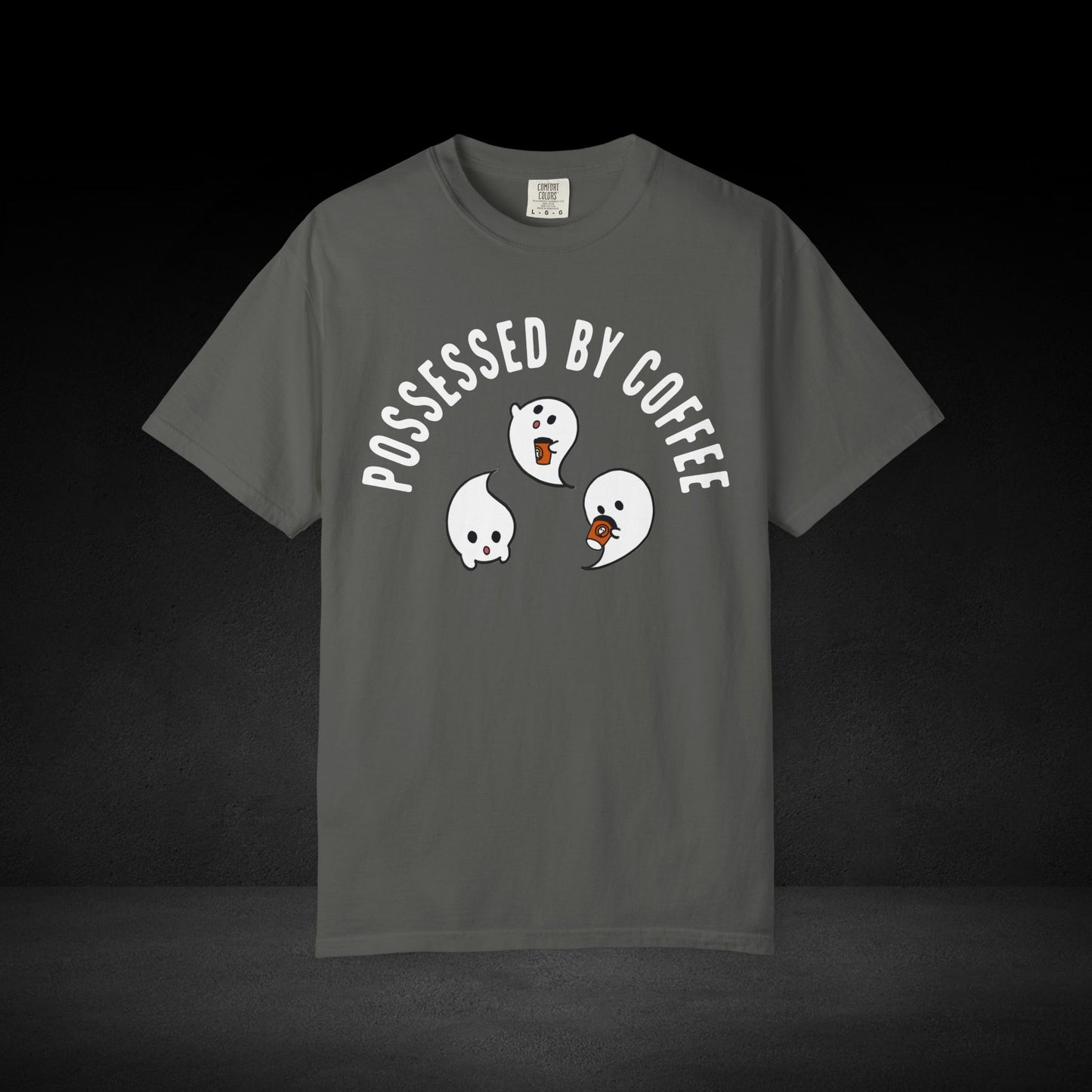 Possessed by Coffee Ghost Trio Tee – Cute Ghosts Sipping Coffee Graphic Shirt