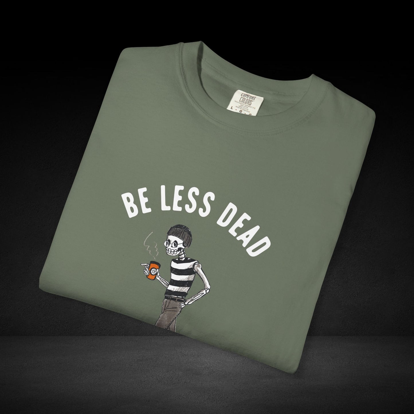 Skeleton Stroll Coffee Tee – Cool Walking Skeleton with Coffee Cup Graphic T-Shirt
