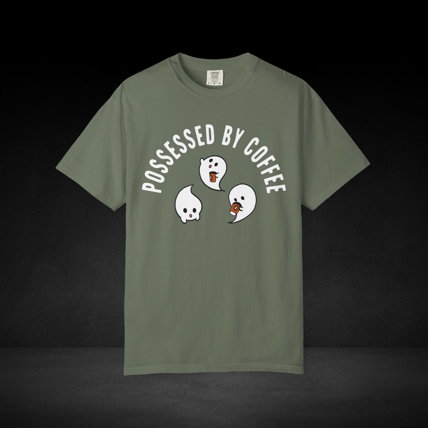 Possessed by Coffee Ghost Trio Tee – Cute Ghosts Sipping Coffee Graphic Shirt
