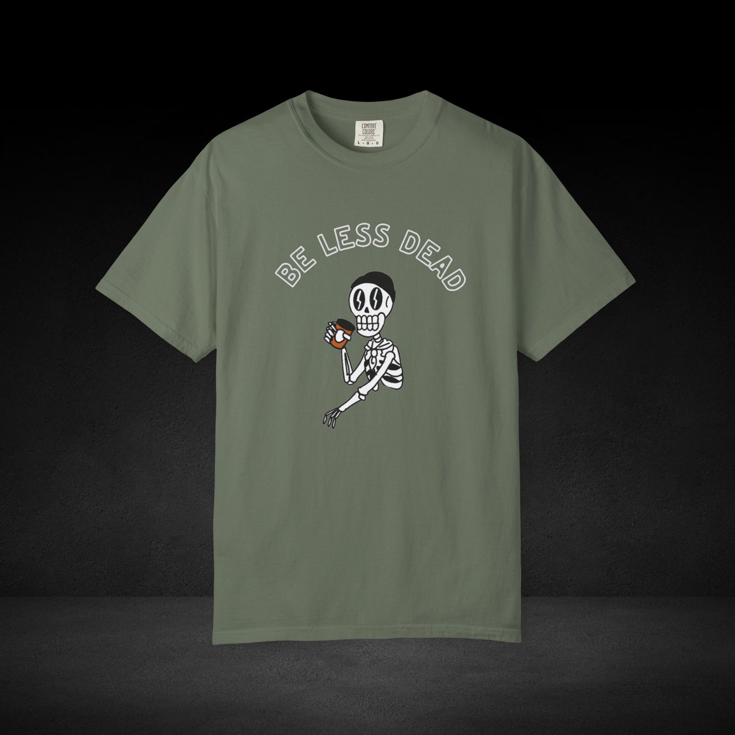 Be Less Dead Skeleton Coffee Tee – Caffeinated Skeleton Graphic Shirt