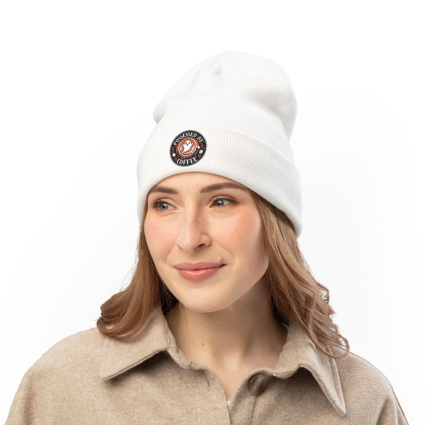 Embroidered Possessed By Coffee Knit Beanie