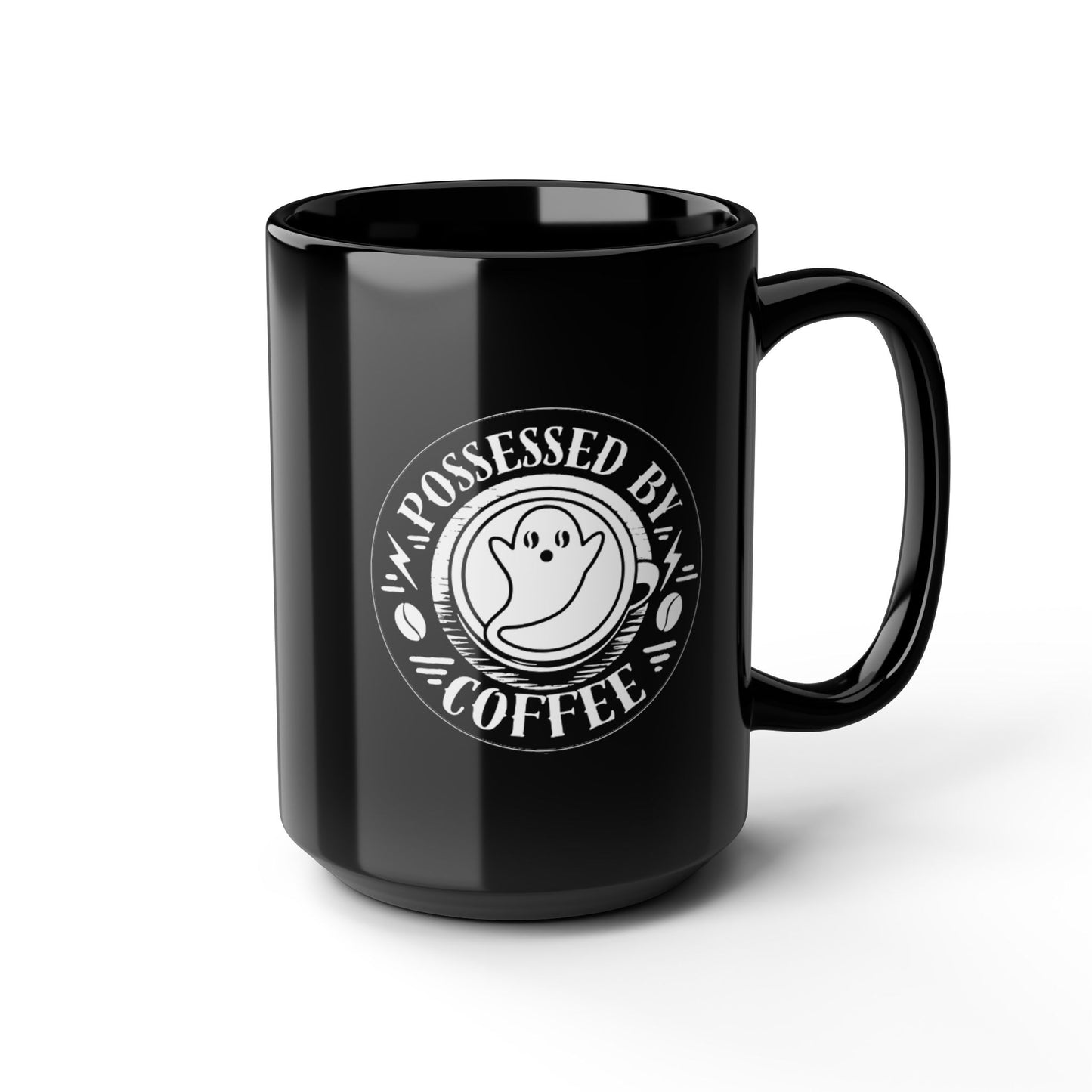 Possessed by Coffee Mug — Black & White Ceramic 11oz & 15oz