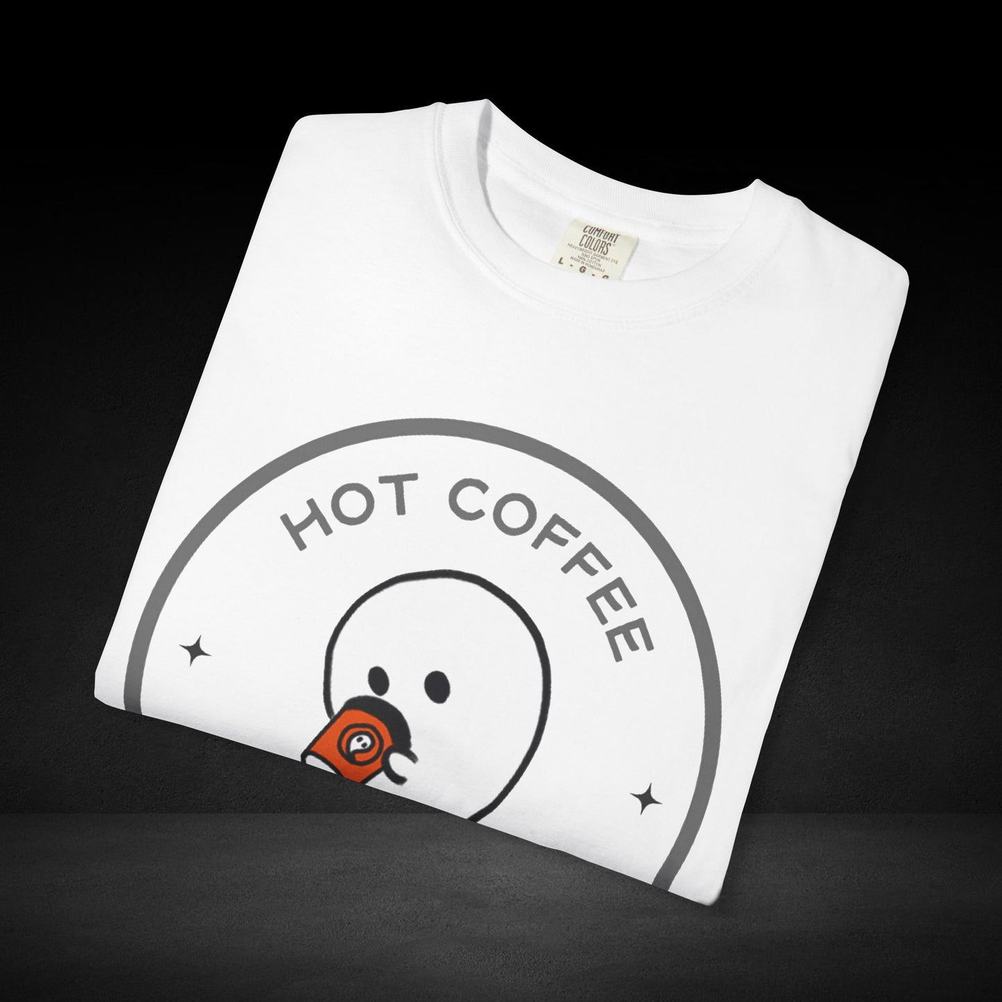 Hot Coffee Ghost Tee – “The Spirit Knows Best” Coffee Lover Graphic Shirt