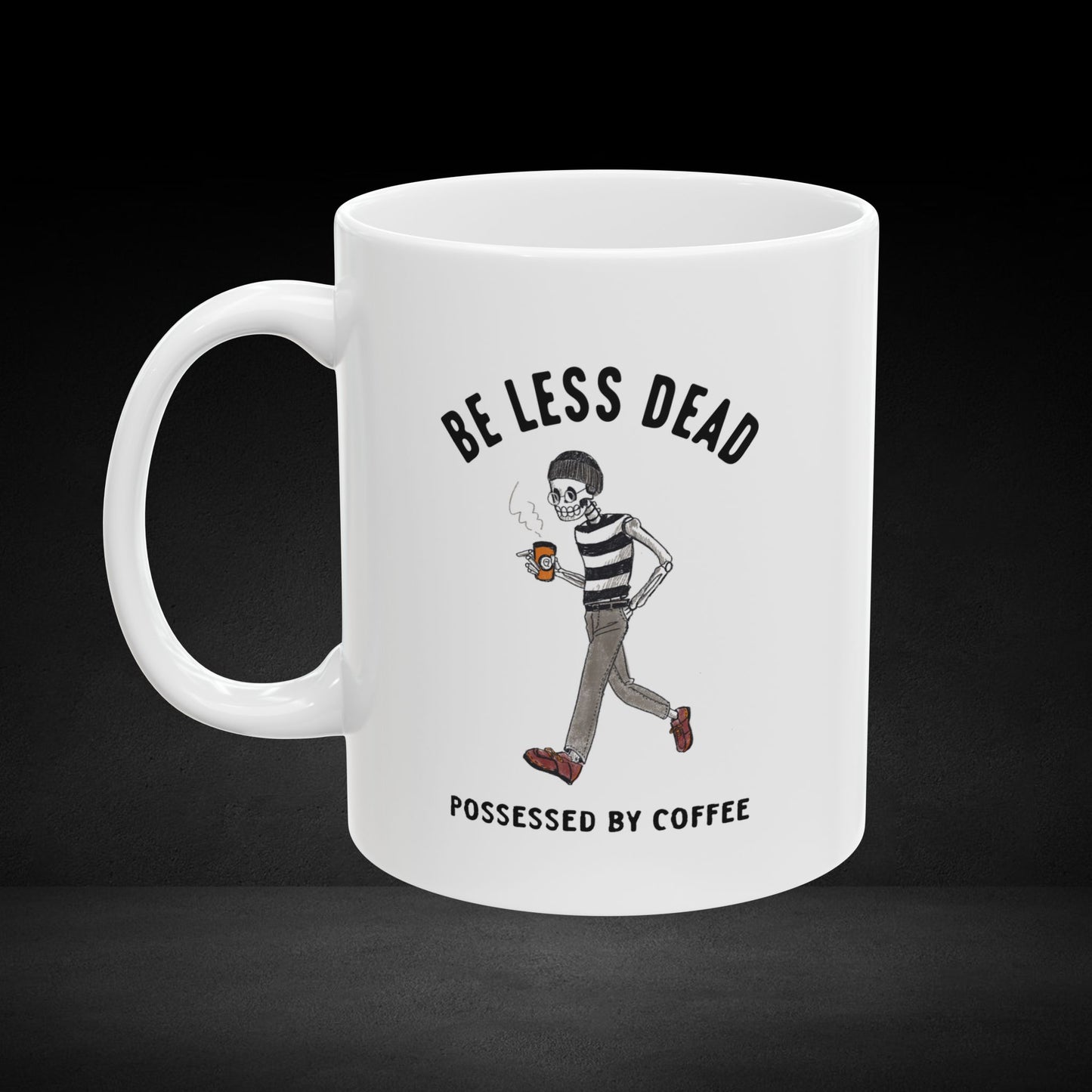 Caffeinated Stroll – Skeleton on the Go with Coffee Mug