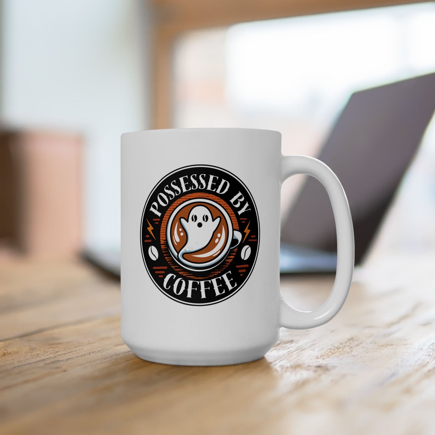 Possessed by Coffee Mug — White Ceramic 11oz & 15oz