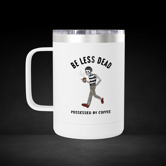 Skeleton Stroll Coffee Mug – Cool Walking Skeleton with Steaming Cup - Possessed by Coffee Travel Mug
