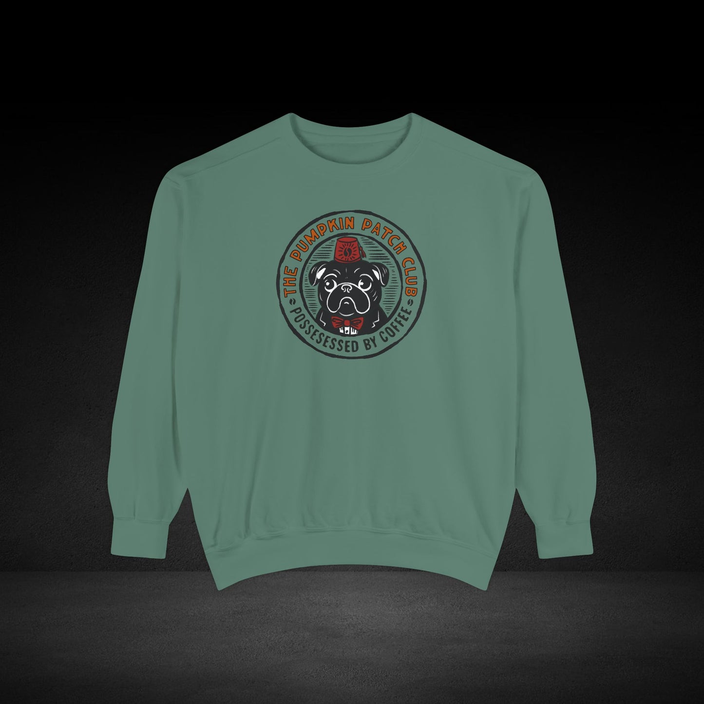 The Pumpkin Patch Club Possessed By Coffee Pug Sweatshirt -Fall Coffee Lover Crewneck