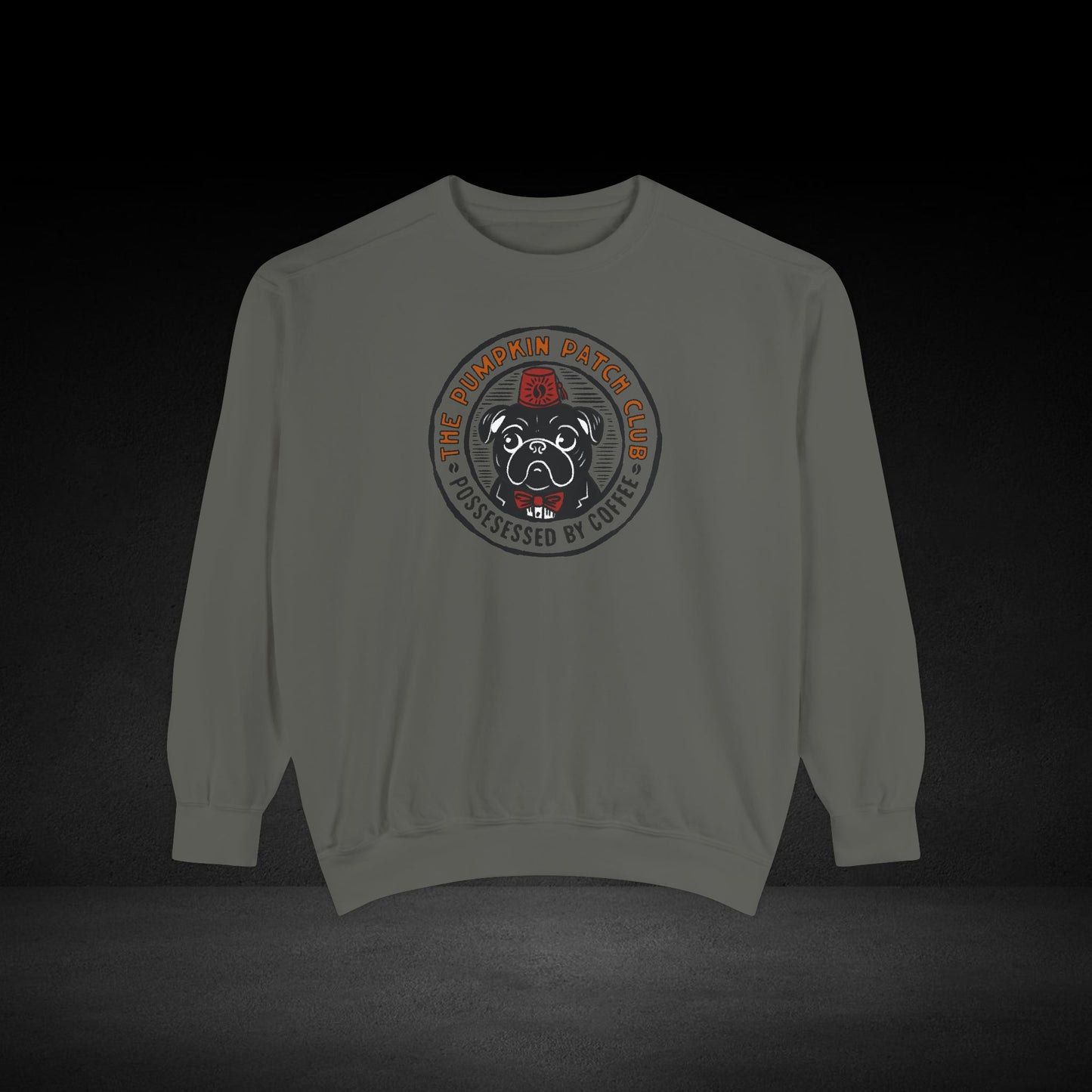 The Pumpkin Patch Club Possessed By Coffee Pug Sweatshirt -Fall Coffee Lover Crewneck