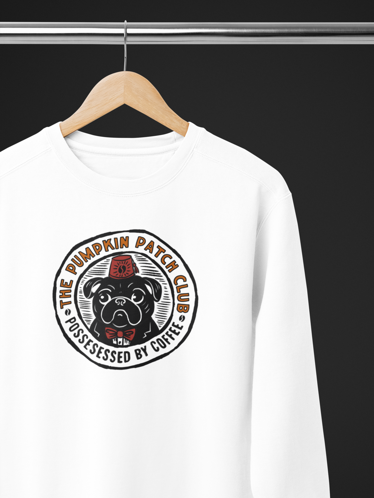The Pumpkin Patch Club Possessed By Coffee Pug Sweatshirt -Fall Coffee Lover Crewneck